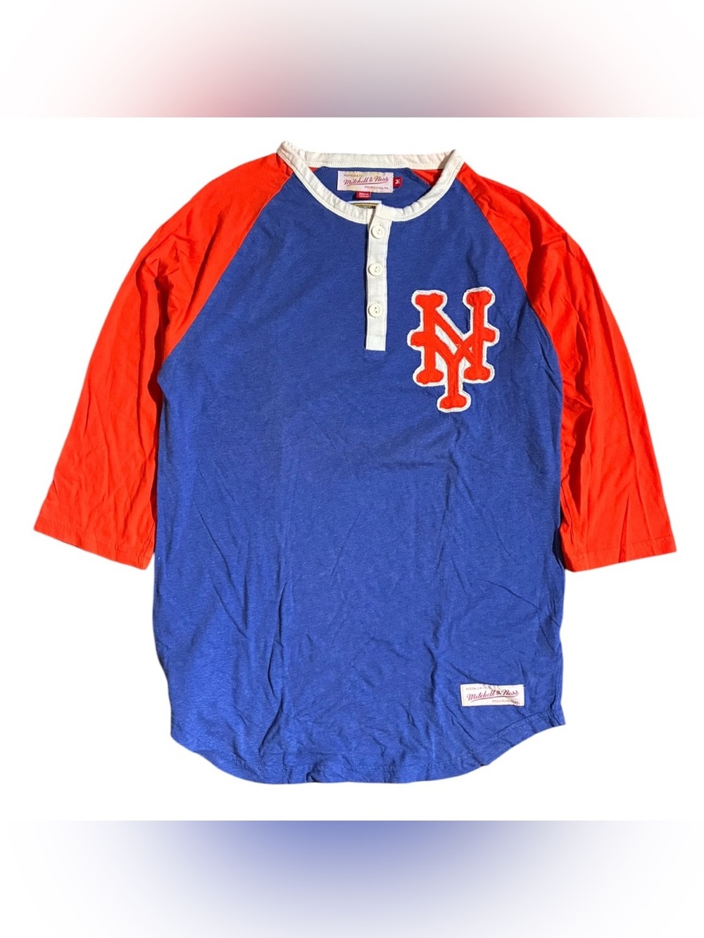 New York Mets Mitchell Ness Button Henley Raglan Shirt